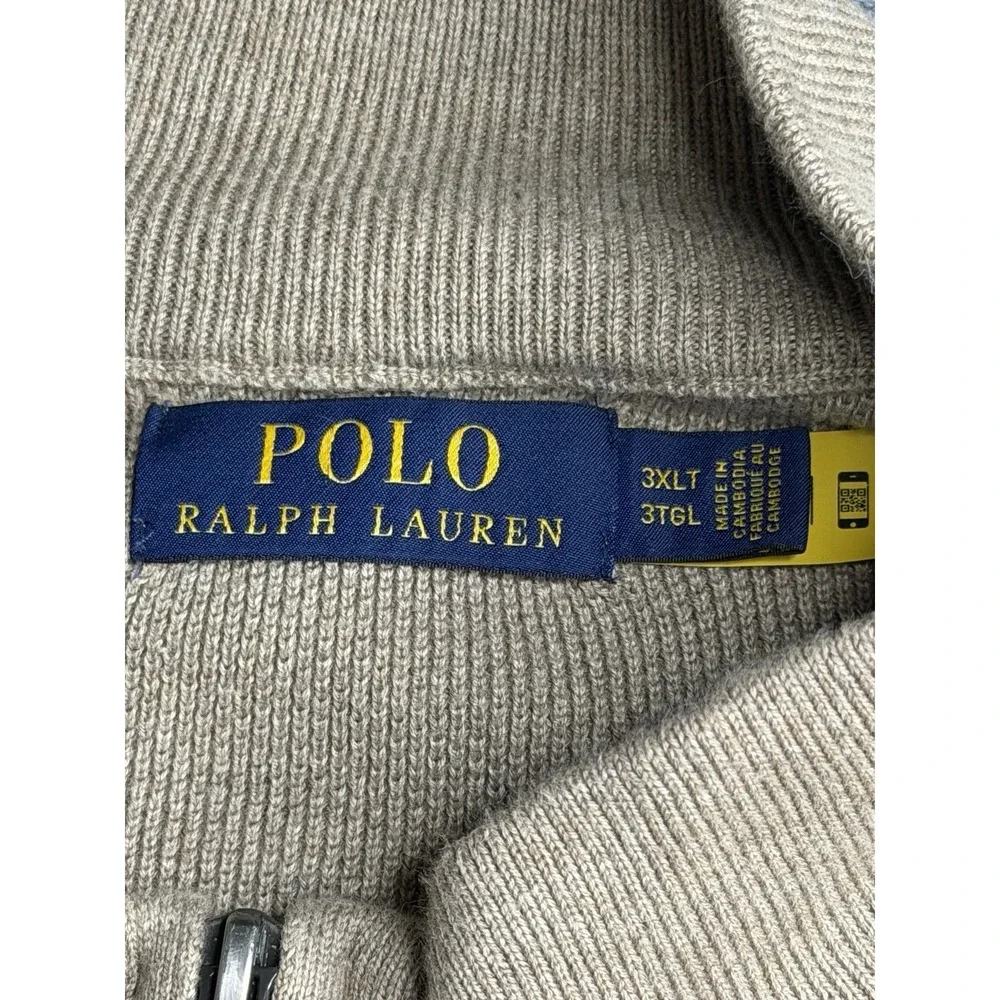 Polo Ralph Lauren Men's 3XLT Beige Cotton Quarter Zip Pullover Sweater